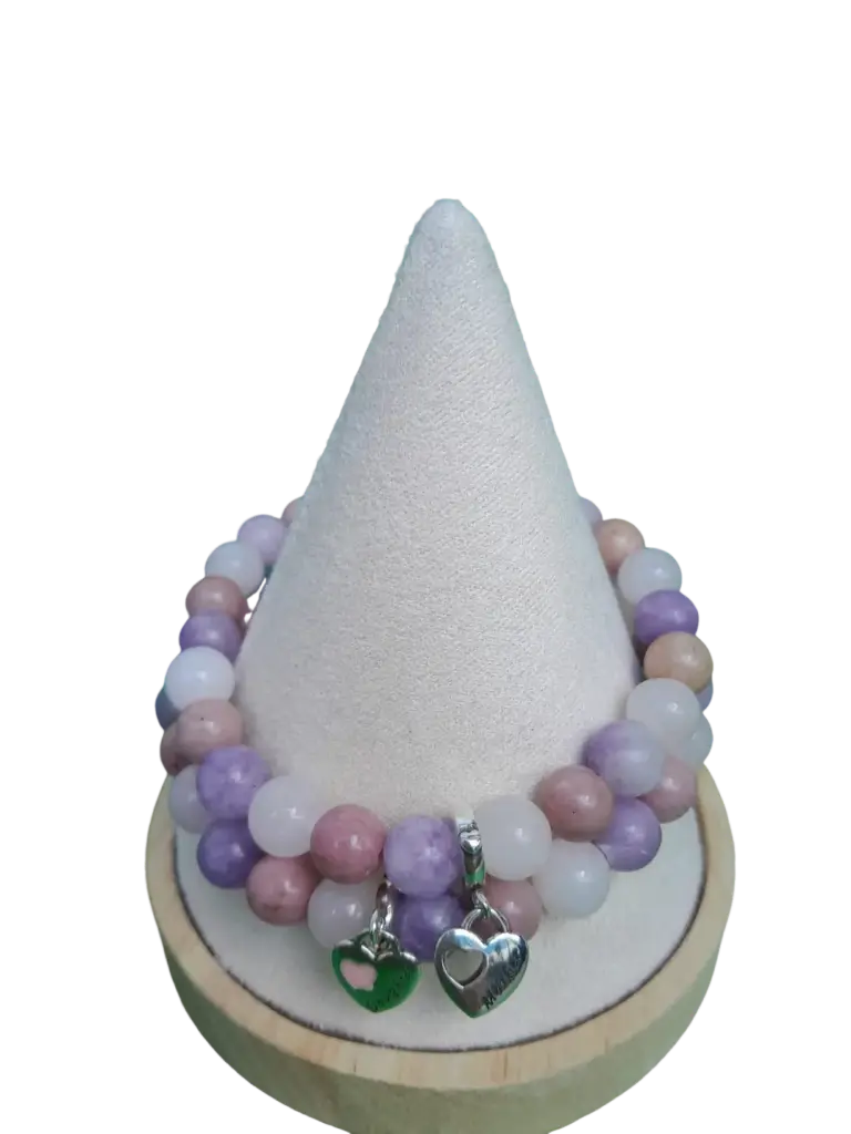 Duo bracelet mère fille - Quartz rose lépidolite rhodonite