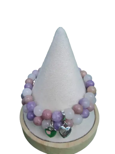 Duo bracelet mère fille - Quartz rose lépidolite rhodonite